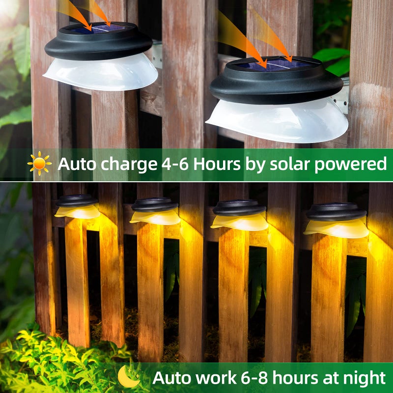 JSOT Solar Gutter Lights for Outside Decor, Solar Fence Light Outdoor Waterproof Yard Lights, 2 Installations Methods for Deck Garden Porch Garage Stairs Wall Patio Backyard - Warm White, 6 Pack - Image 4